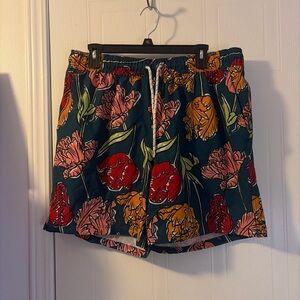 George Floral Tropical Swim Trunk Shorts Men's L Green Orange Red